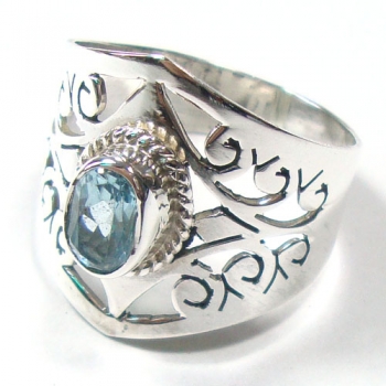 Bohemian style pure silver blue topaz stone finger ring
